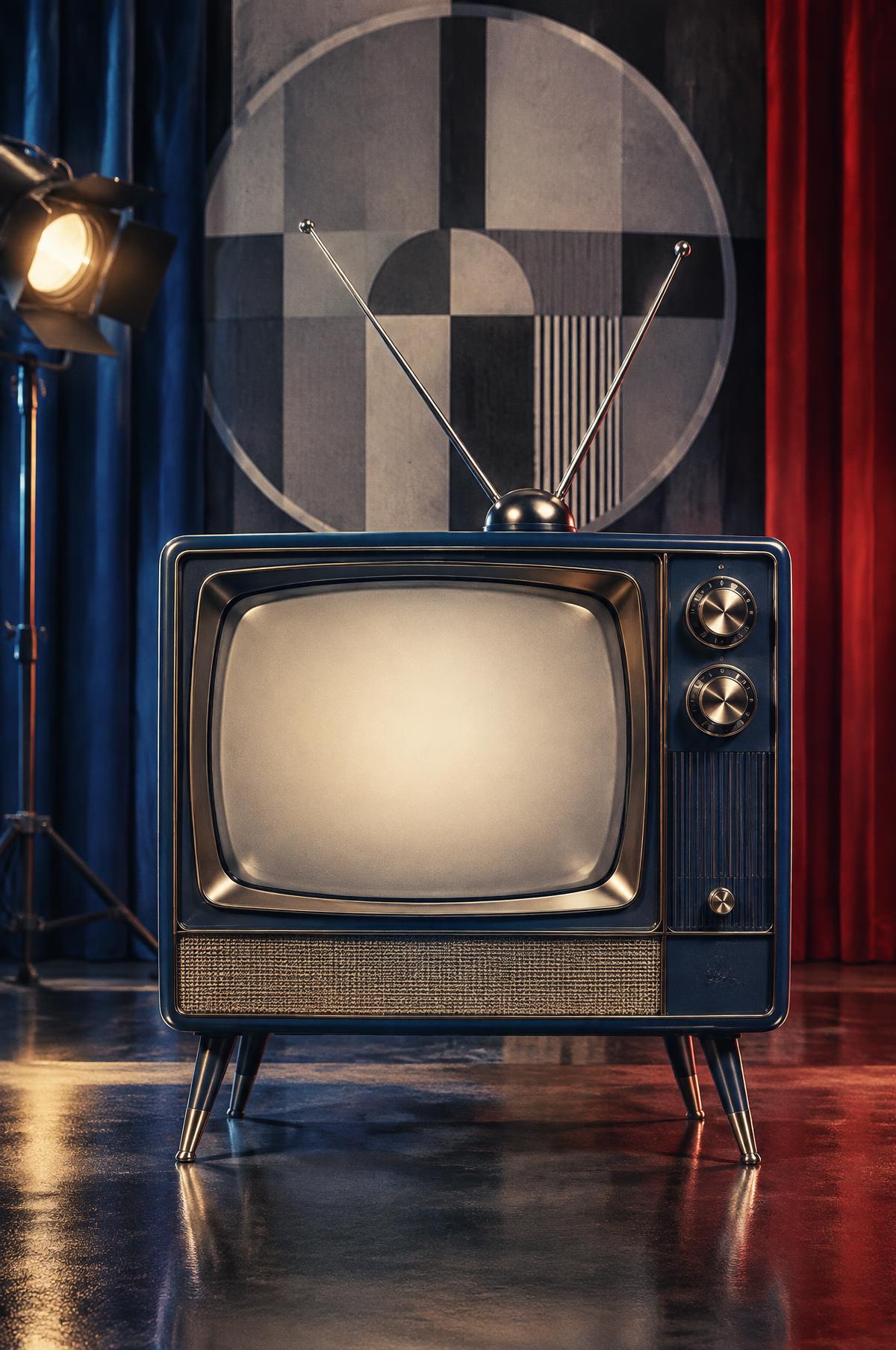 A classic television in a mid-century studio representing classic television all day