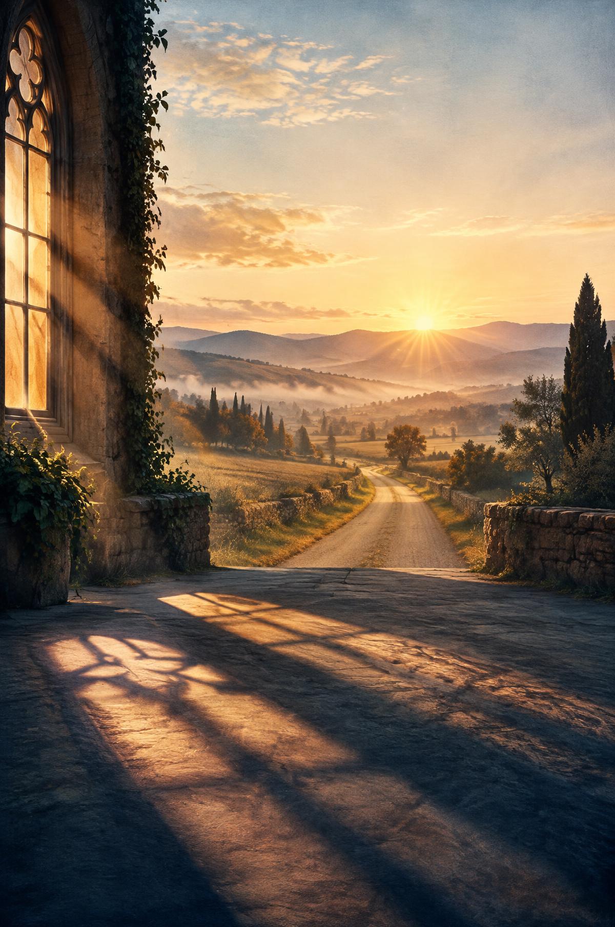 A peaceful sunlit country road representing faith-based films