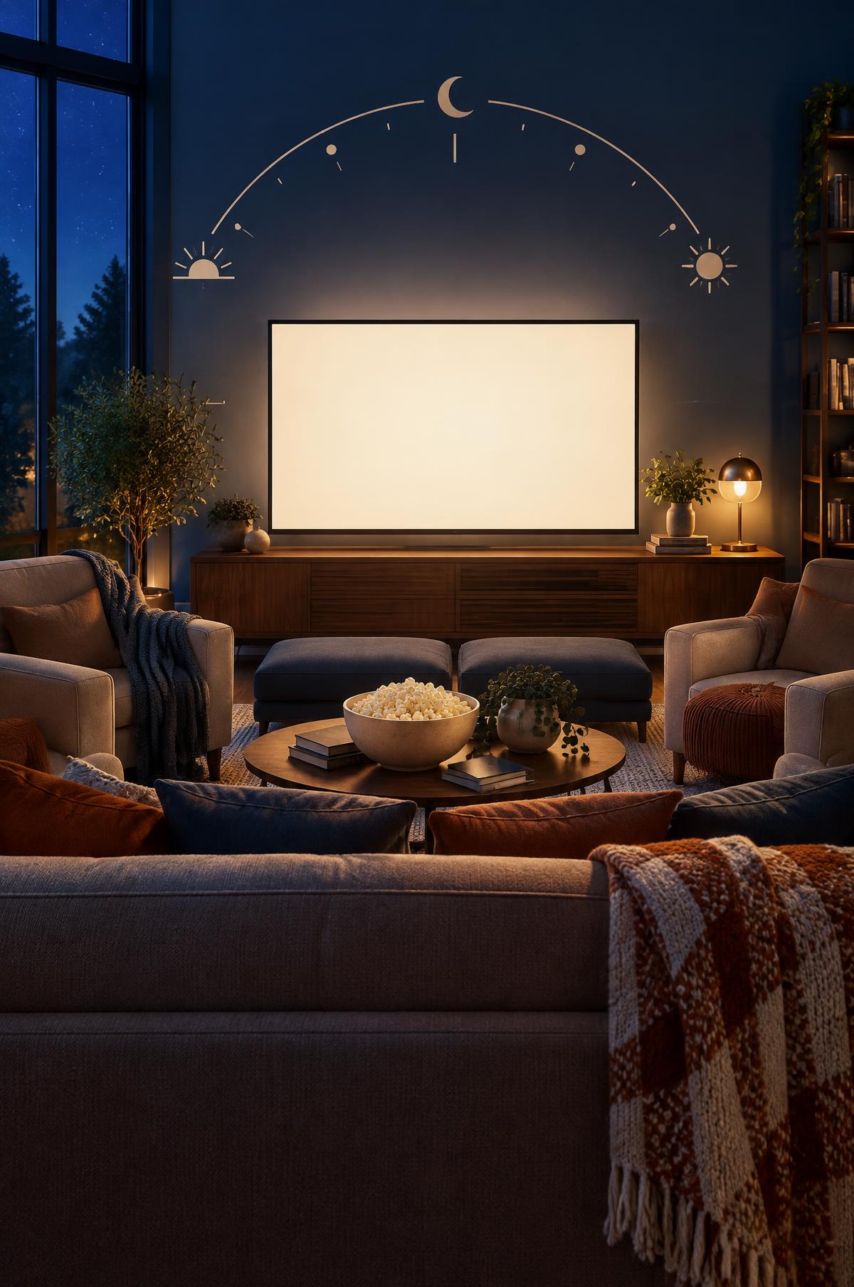 A welcoming family room representing family films around the clock