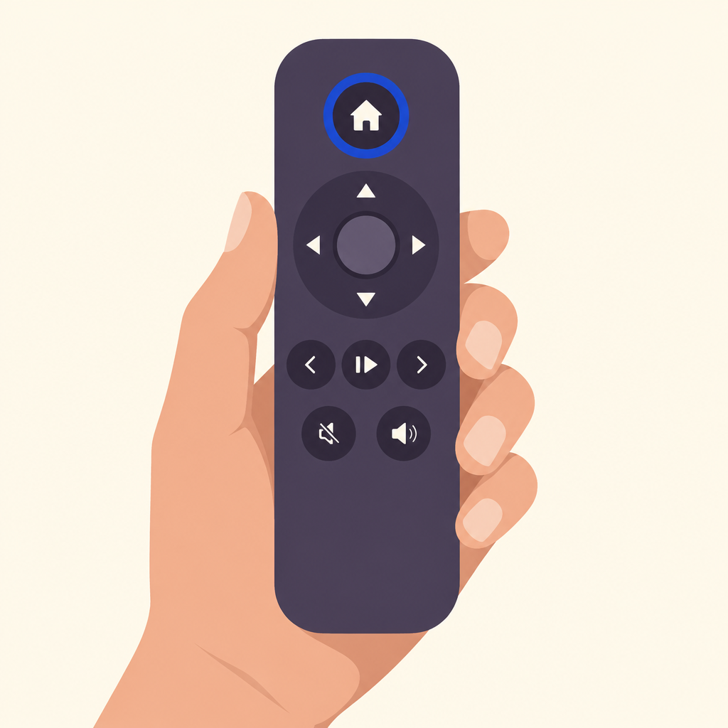 A Roku remote with the Home button circled at the top